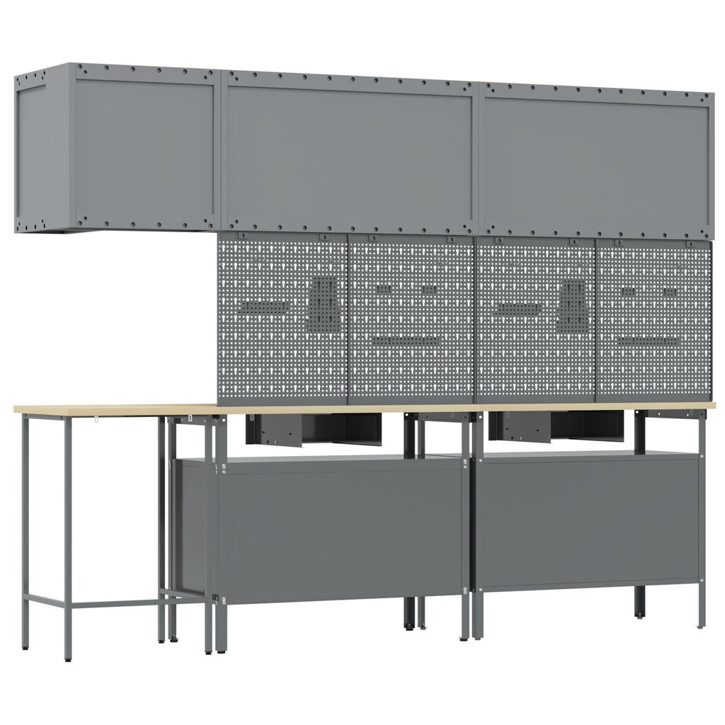 vidaXL Work Cabinet Set Set of 10 Grey Steel 100.4 x 21.7 x 86.6 in