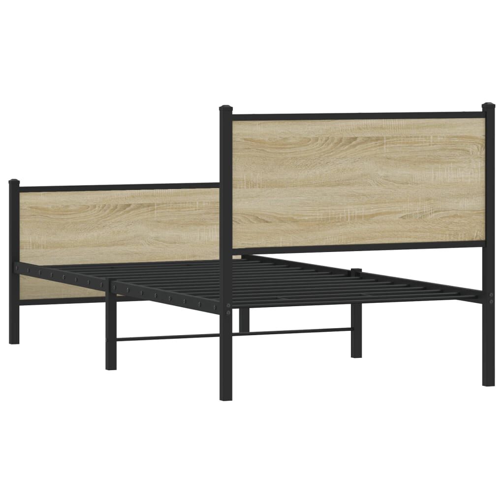 vidaXL Bed Frame Sonoma Oak Steel, Engineered Wood Single