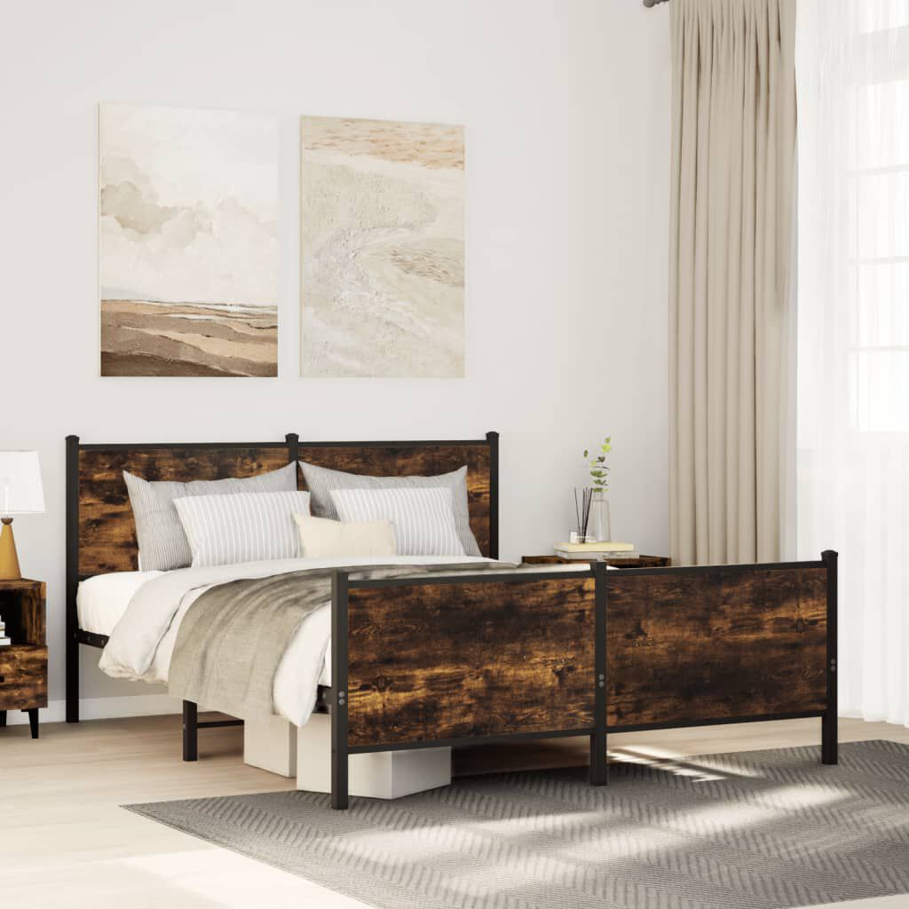 vidaXL Bed Frame Smoked Oak Steel, Engineered Wood King Size Bed Frame