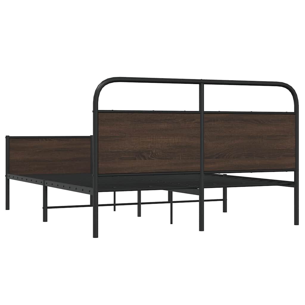vidaXL Bed Frame Brown Oak Steel King Size Bed Frame Rectangular