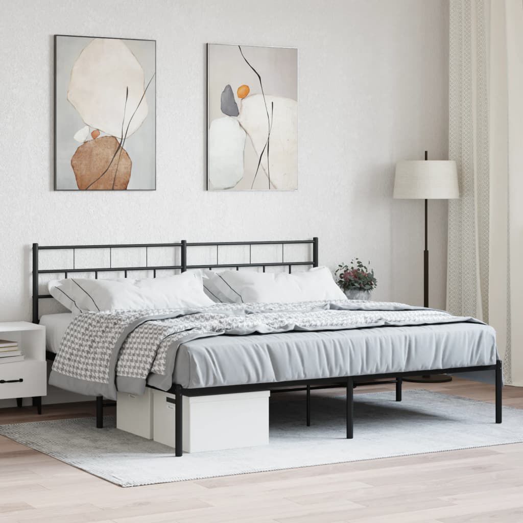vidaXL Metal Bed Frame Black Powder-Coated Steel 79x79 in Bed Frame