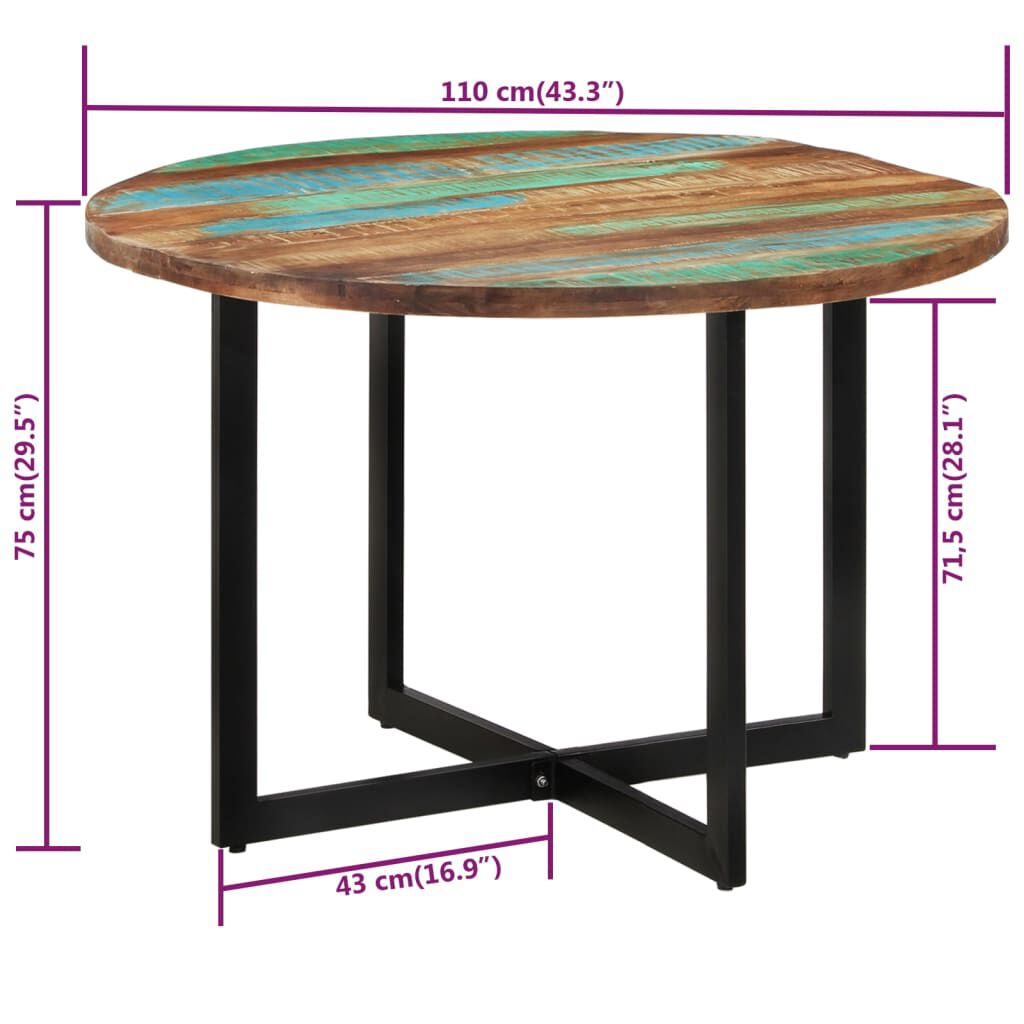 vidaXL Dining Table Multicolor Solid reclaimed wood Medium Sleek