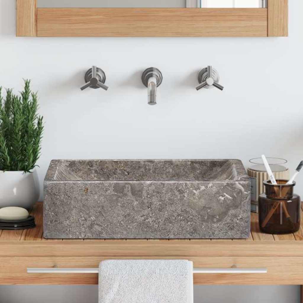 vidaXL Sink 17.7"x11.8"x4.7" Marble High Gloss Gray