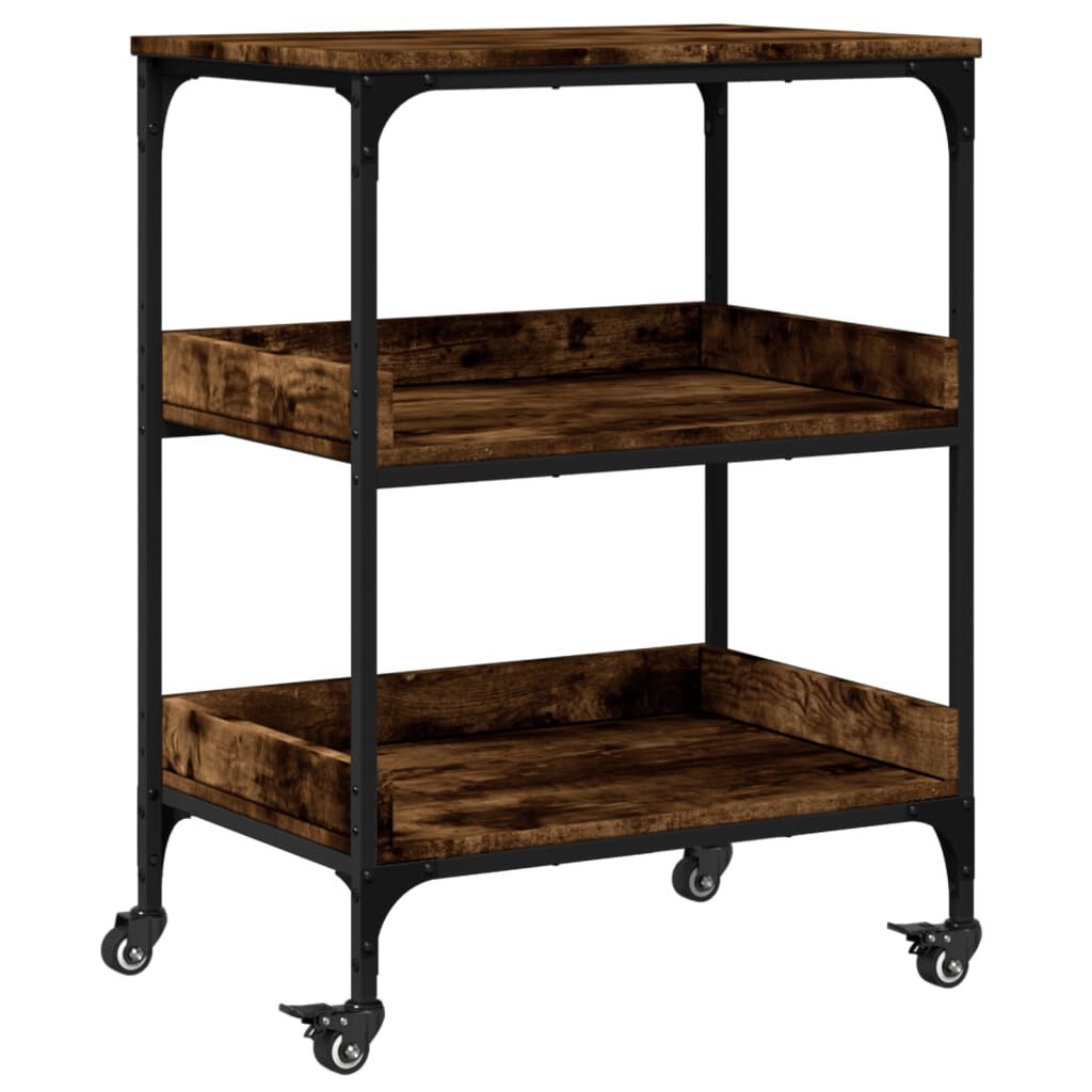 vidaXL Kitchen Trolley Smoked Oak 23.6"x16.1"x31.7" Engineered Wood
