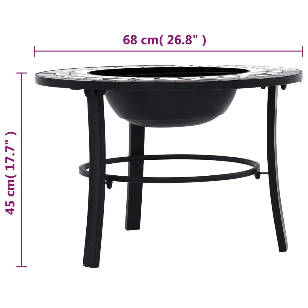 vidaXL Mosaic Fire Pit Black and White 26.8" Ceramic