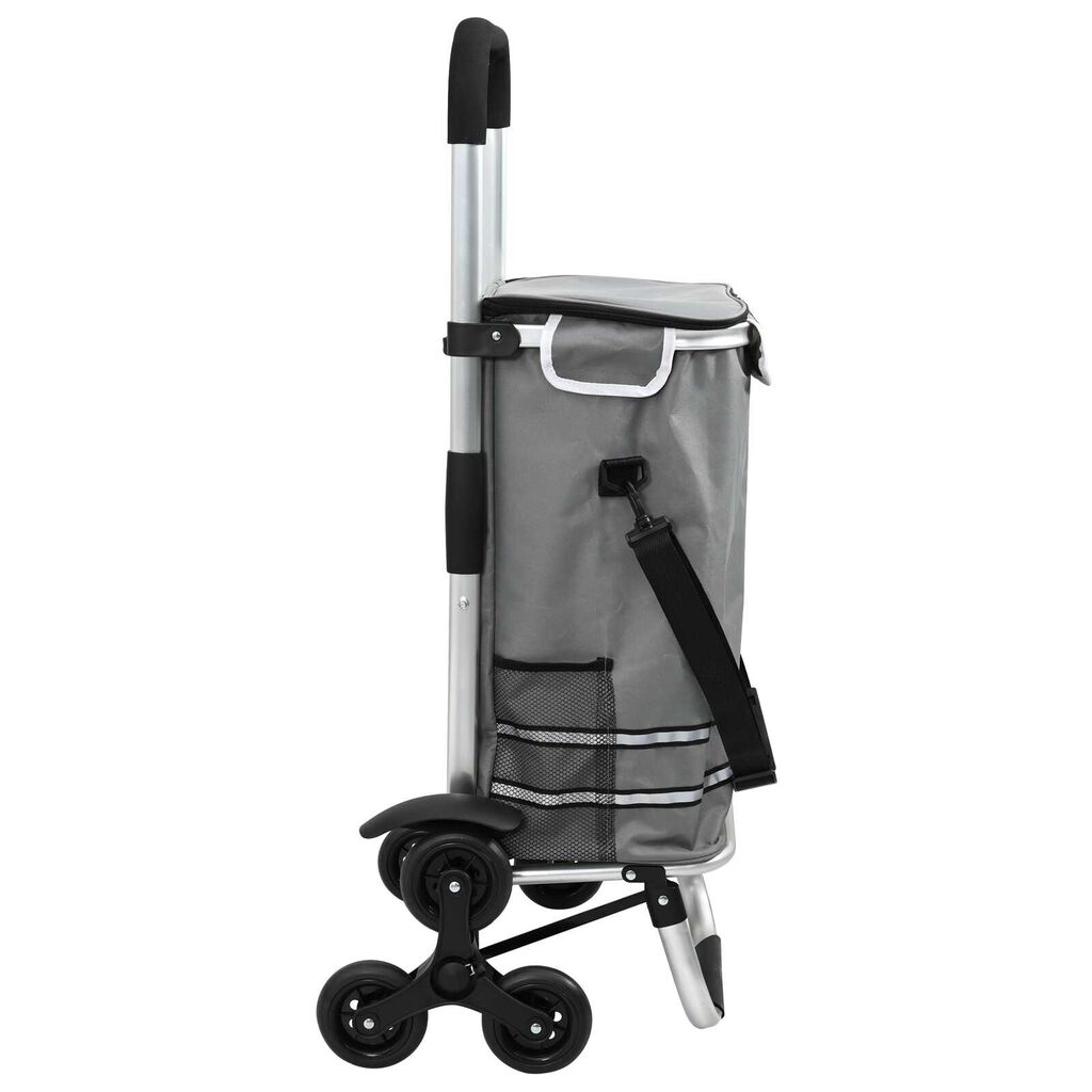 vidaXL Shopping Trolley with Wheels and Adjustable Handle Gray 40 L