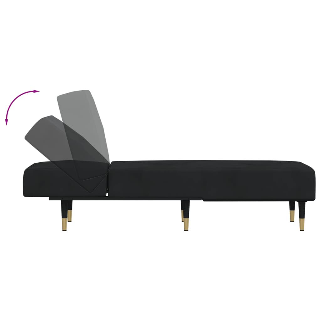 vidaXL Chaise Lounge Black Velvet, Plywood, Metal Standard