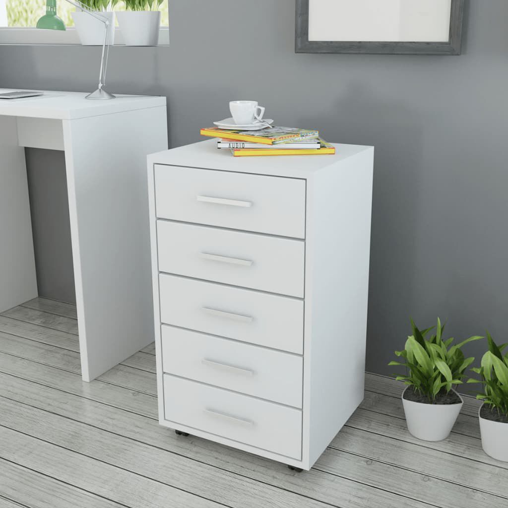 vidaXL Office Drawer Unit White Engineered wood, MDF, Aluminum Compact