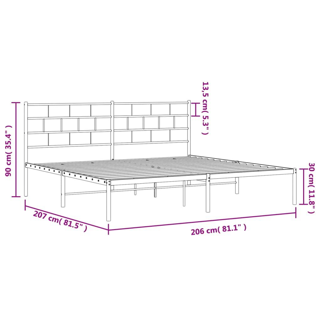 vidaXL Metal Bed Frame Black Powder-Coated Steel 79x79 in Bed Frame
