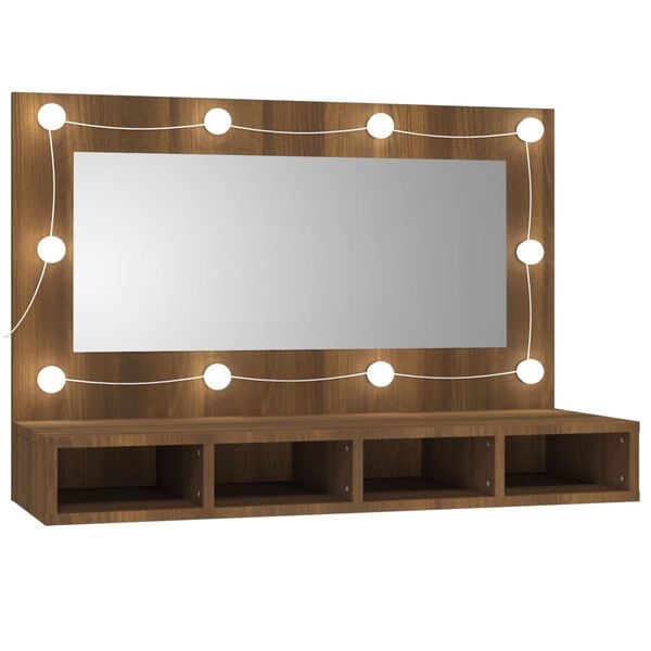 vidaXL Mirror Cabinet Brown Oak Engineered wood, acrylic 35.4x12.4x24.4 in