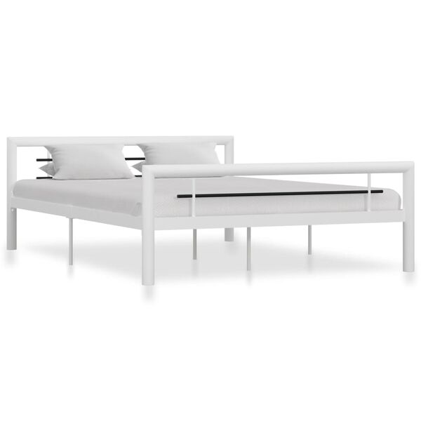 vidaXL Bed Frame White and Black Metal 47.2 x 78.7 in Sturdy Bed Frame