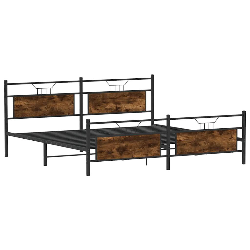 vidaXL Bed Frame Smoked Oak Steel, Engineered Wood Double Bed Bed Frame