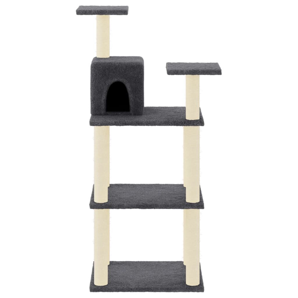vidaXL Cat Tree Dark Grey Engineered Wood, Plush, Sisal 46.7 in