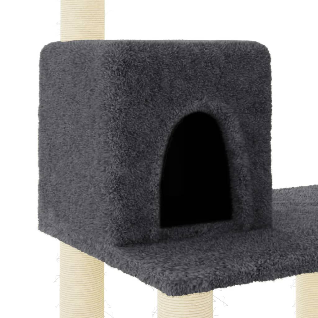 vidaXL Cat Tree Dark Grey Engineered Wood, Plush, Sisal 46.7 in
