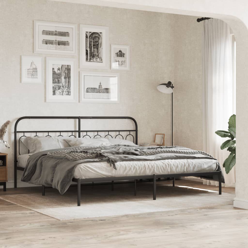vidaXL Bed Frame Black Steel 79 x 79 in Bed Frame Rectangular Modern