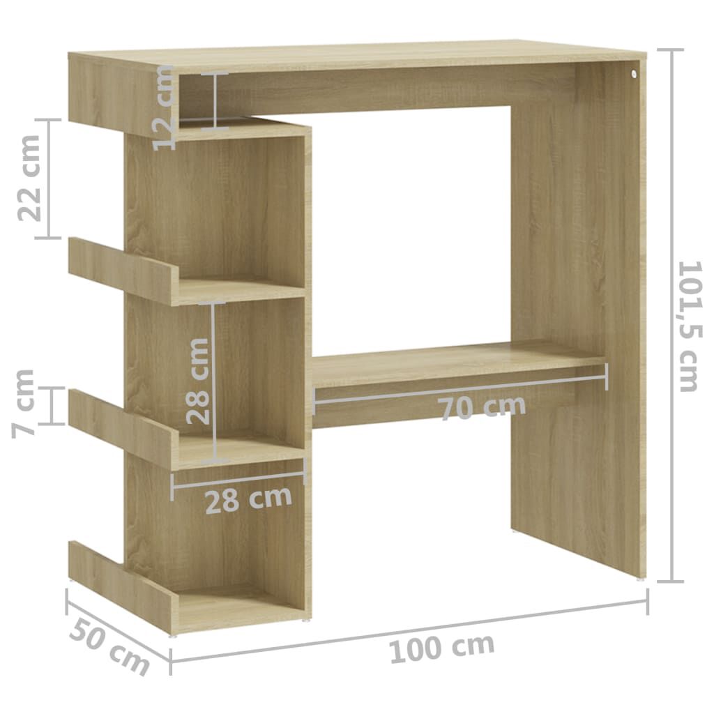 vidaXL Bar Table Sonoma oak Engineered wood Bar Table Rectangular
