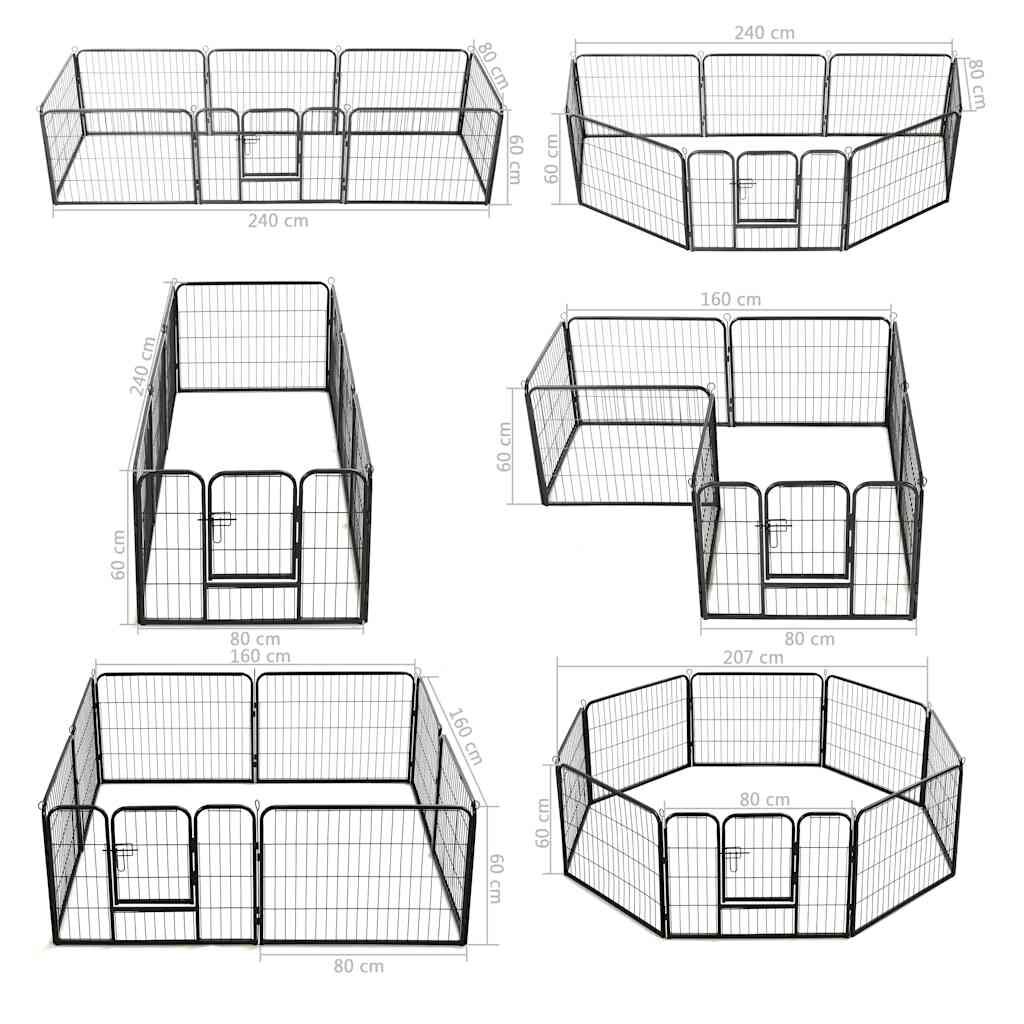 vidaXL Dog Playpen Black Powder-Coated Steel